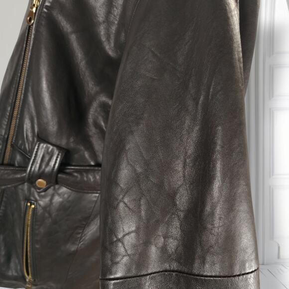 Andrew Marc x Henri Bendel Leather Moto Jacket S Buttery Soft Belted Zip - Picture 8 of 16